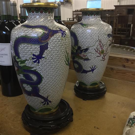 Pair of Chinese cloisonne enamel dragon vases